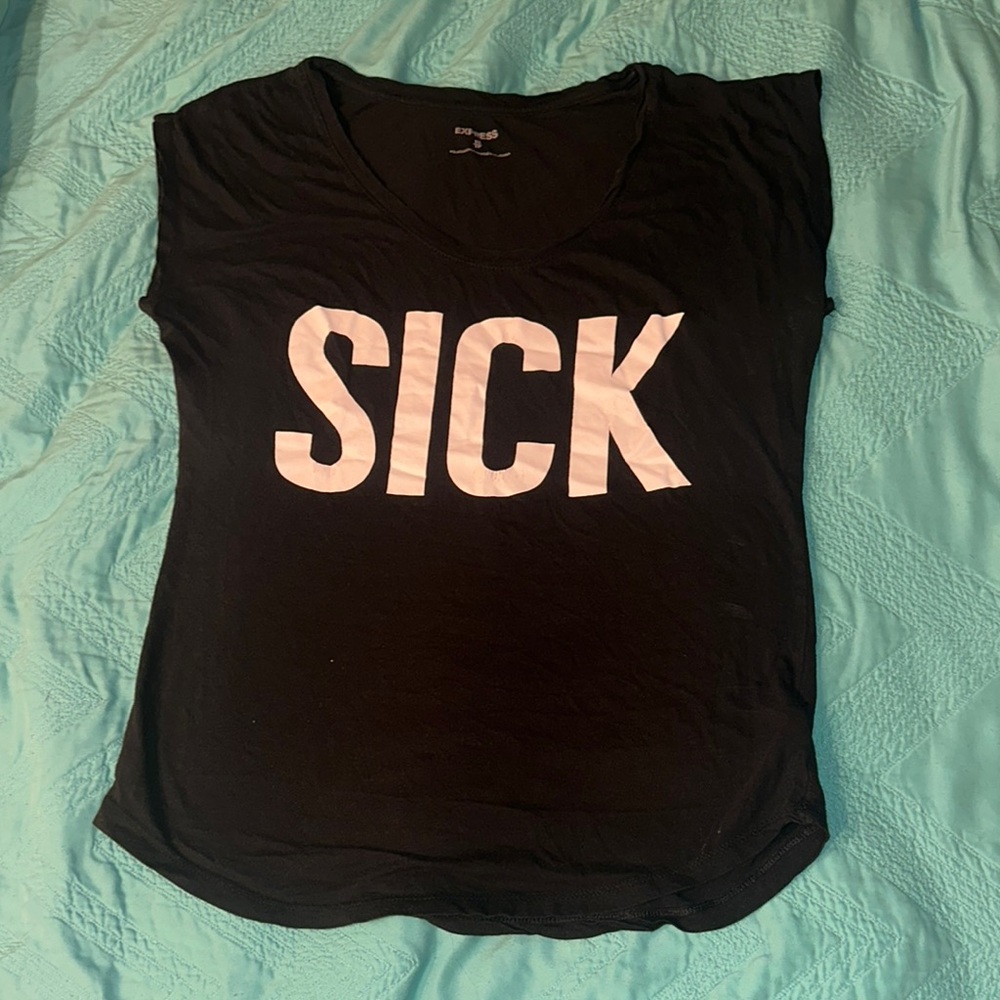 Black Graphic Muscle Tee with 'SICK' Print